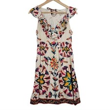 ECI New York Tropical Batik Mini Dress V Neck Resort Vacation Ruffled