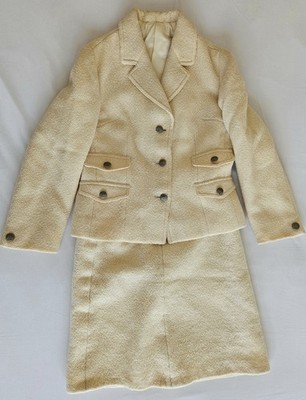 C. 1964 Ted Lapidus TEDD Boutique cremefarbener Wollrock Anzug Größe 6