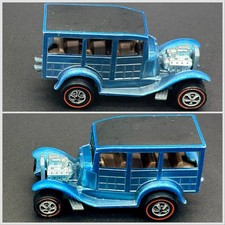 Hot Wheels Redline 69 Us Light Blue Classic 31 Ford Woody Champagne Metal Badge