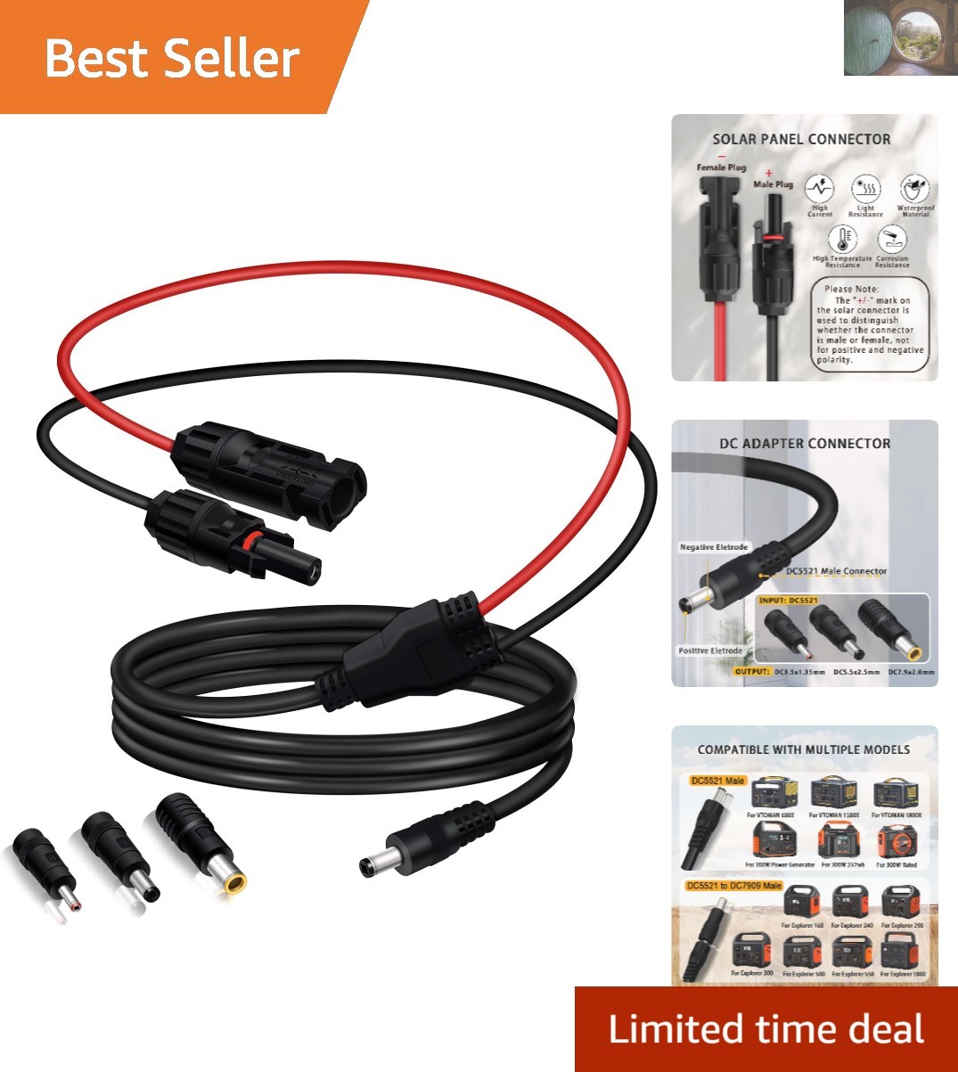 5ft Solar Panel Adapter for Jackery & Portable Generators - 