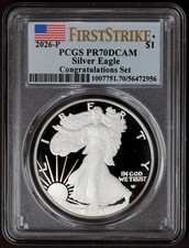 2026-P PCGS PR70DCAM CONGRATULATIONS SET Proof Silver Eagle 1 FIRST STRIKE COA