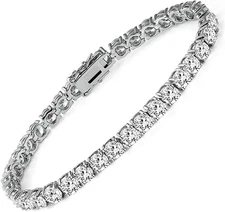 18k White Gold Plated CZ Tennis Bracelet, 4MM Cubic Zirconia Charm Bracelet... 