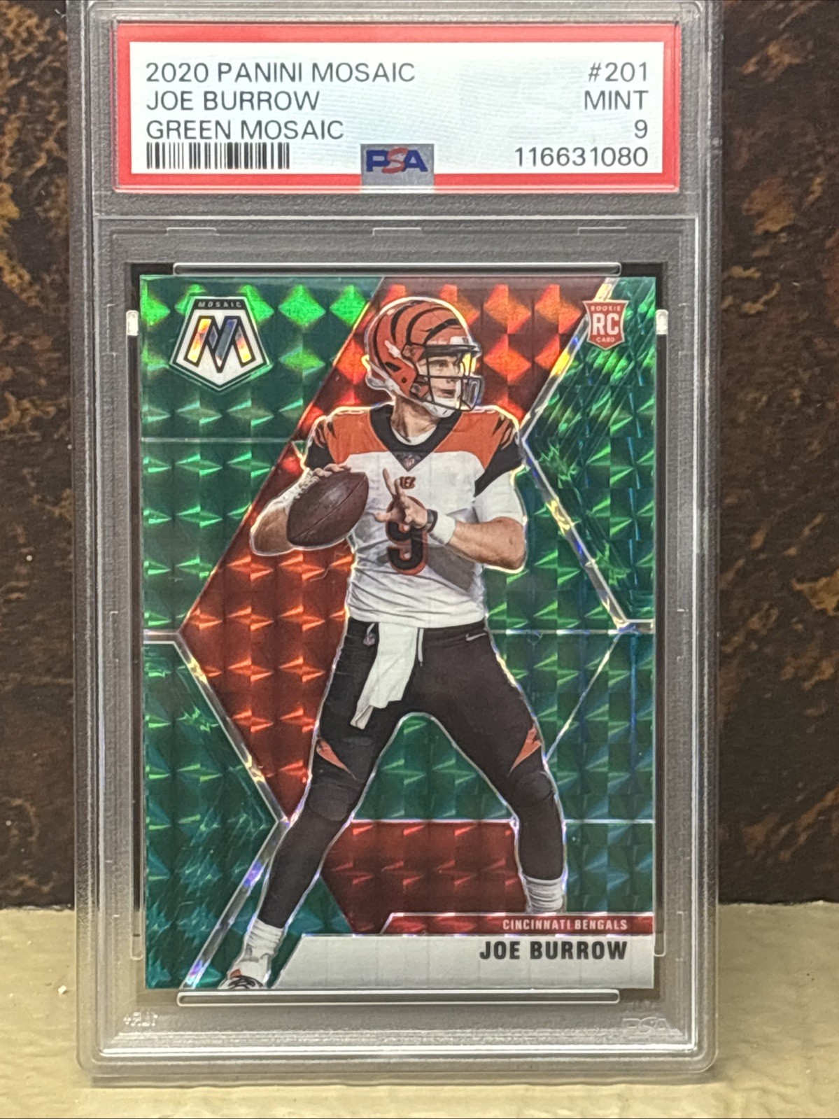 2020 Panini Mosaic Joe Burrow RC Green Mosaic Prizm Rookie #201 PSA 9 Bengals