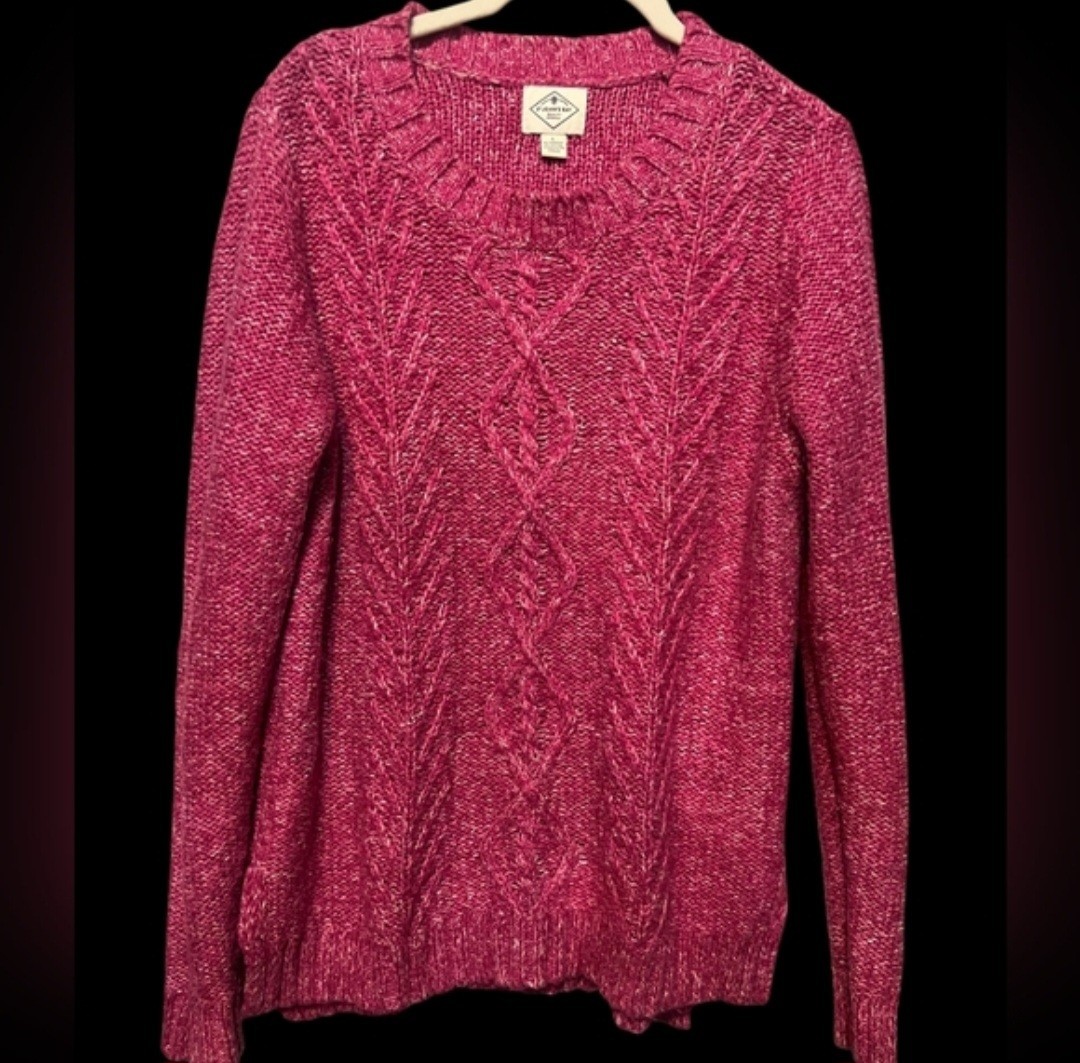 St Johns Bay Women Cable Knit Sparkle Sweater Fuchsia Pink Size L