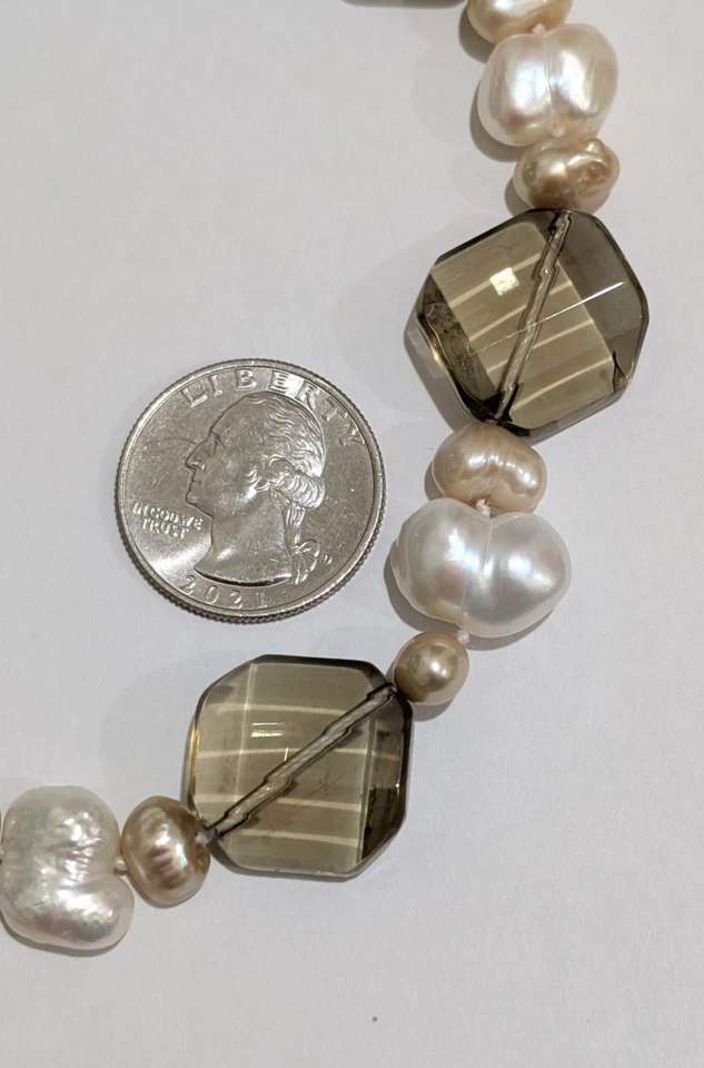 Lucas Robert Designer Sterling Silver Baroque Pearl Smoky Quartz 19" Necklace  - Image 4 of 4