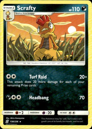 Pokemon Scrafty SM - Unified Minds 138/236 Light Play LP+ or Better