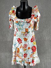 RIXO Camille Linen Cotton Floral Mini Dress White Multi UK 16 XL NWT