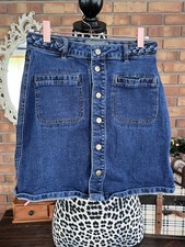 The Harper Denim Mini Skirt S Snap Front Braided Waist Dark Wash Country Cute