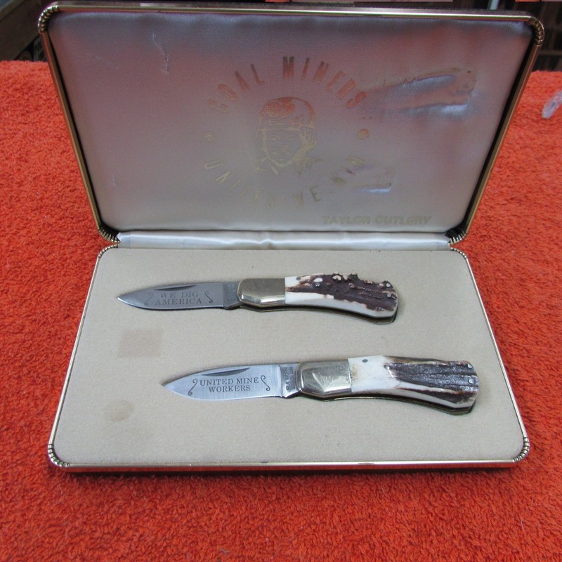 Elk Horn / Taylor Cutlery  Coal Miners Set  Stag Handles