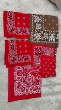 Five Vtg Red  Brown Paisley Bandanas 1960s 1970s Various Sizes Western Cowboy
