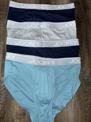 Jockey ~ 4-Pack Mens Brief Cotton Blend Gray Navy Blue Aqua ~ 2XL (44-46)