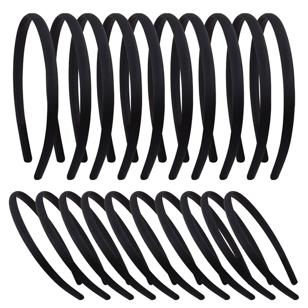 Candygirl 20 StüCk Satin StirnbäNder 1Cm HaarbäNder Schwarz Satins Haarreif MäDc-image