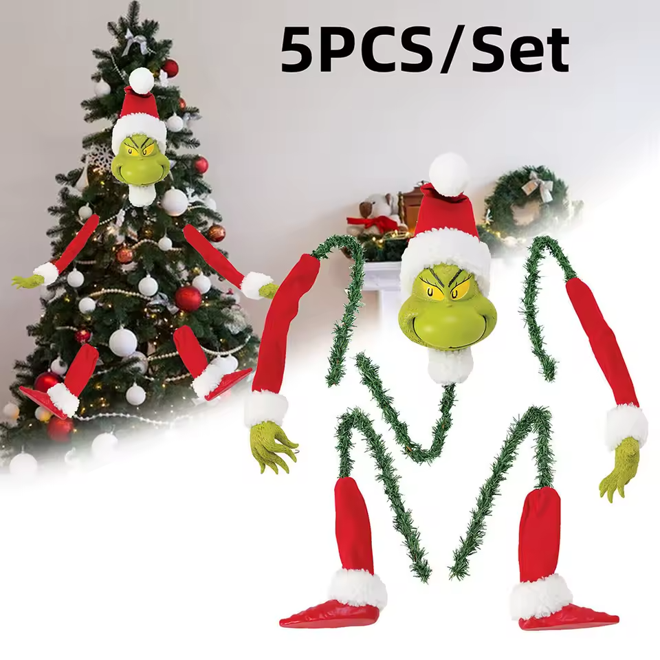 5Pcs Arm Leg Head Ornaments Holder Head/Arms and Legs Grinch Tree Topper Decor