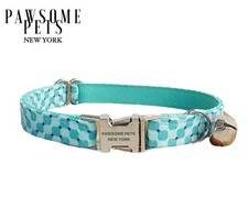 SMALL SIZE DOG  CAT COLLAR - PEACOCK BLUE STRIPE