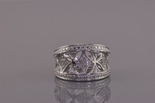 Sterling Silver Diamond Accented Openwork Tapered Band Ring 925 Sz: 7