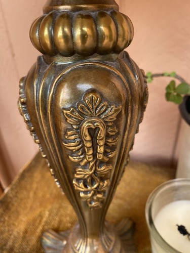 Vintage Brass Lamp Gold Floral Design Tall Table Boudoir Decor - Picture 5 of 18