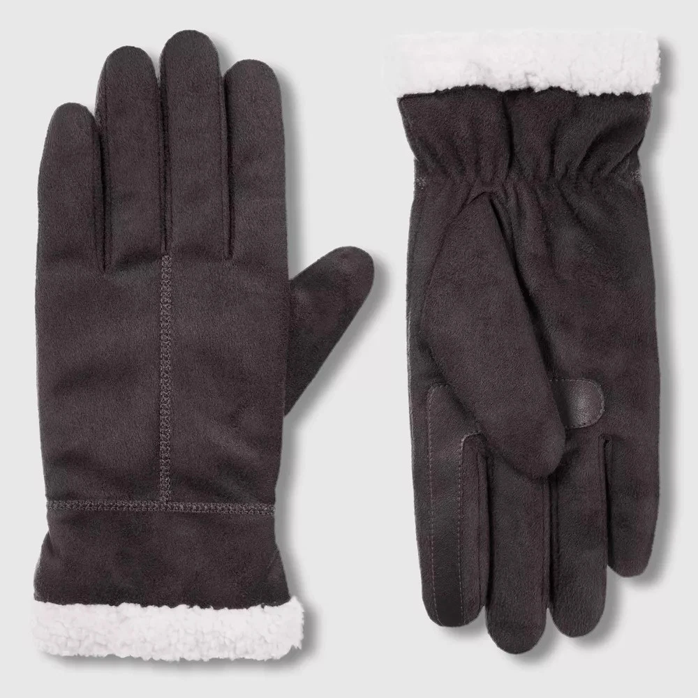 Isotoner Gloves Microsuede Touchscreen Water-Repellant Gray L/XL