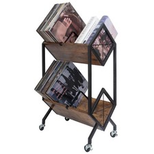 Vinyl Record Storage Holder with Wheels, 2-Tier Record Holder 160-200 LP with D