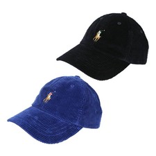 Polo Ralph Lauren Adjustable Cord Corduroy Baseball Cap Hat with Pony w/Leather