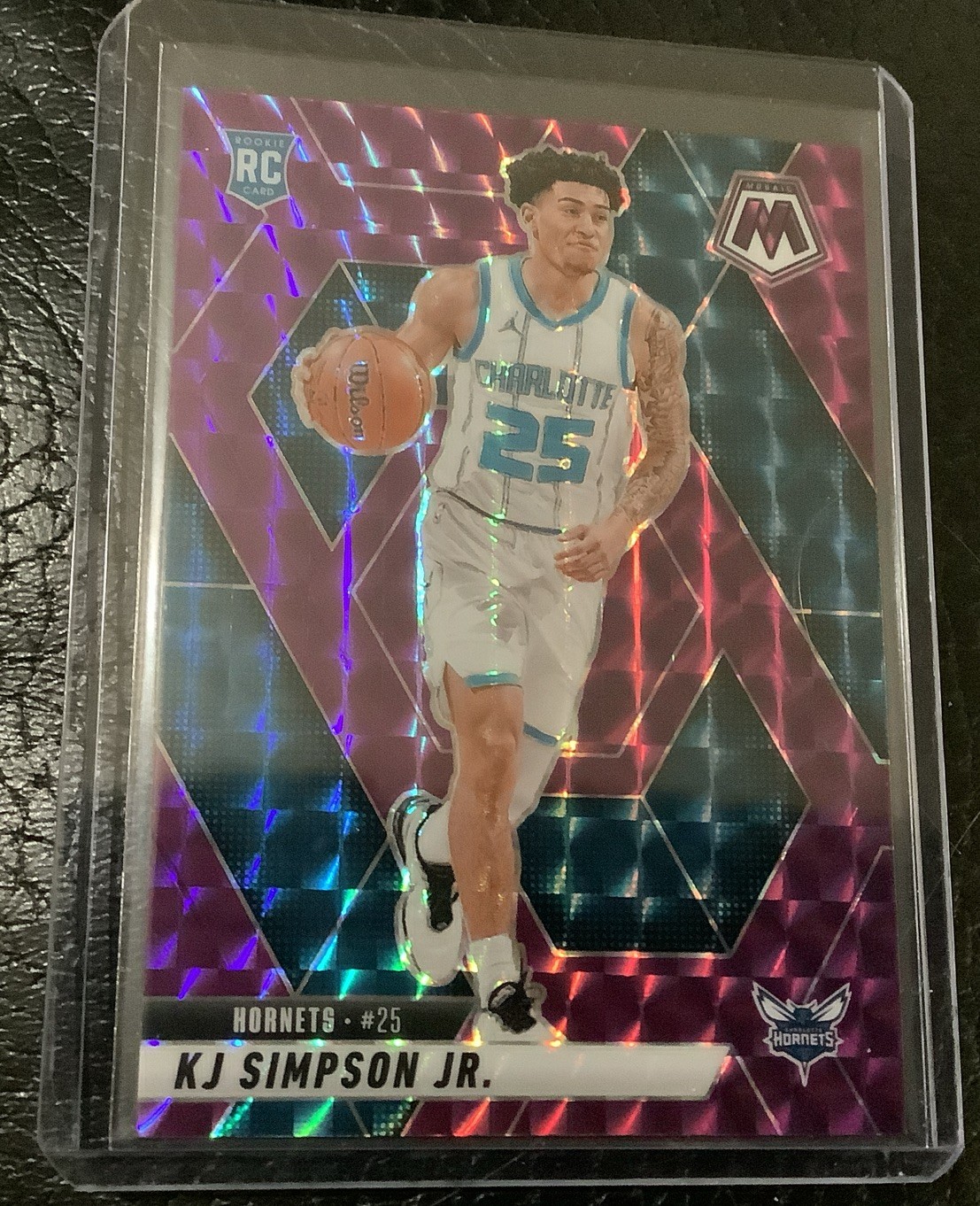 2024-25 Panini Mosaic #239 KJ Simpson Rookie Purple Mosaic Prizm /99 Hornets 🍀