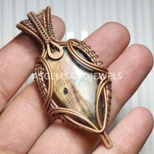 Wire Wrapped Copper Labradorite Pendant: Handmade Boho Necklace