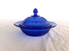 Hazel Atlas COBALT BLUE ROYAL LACE BUTTER DISH w/LID - Depression Glass
