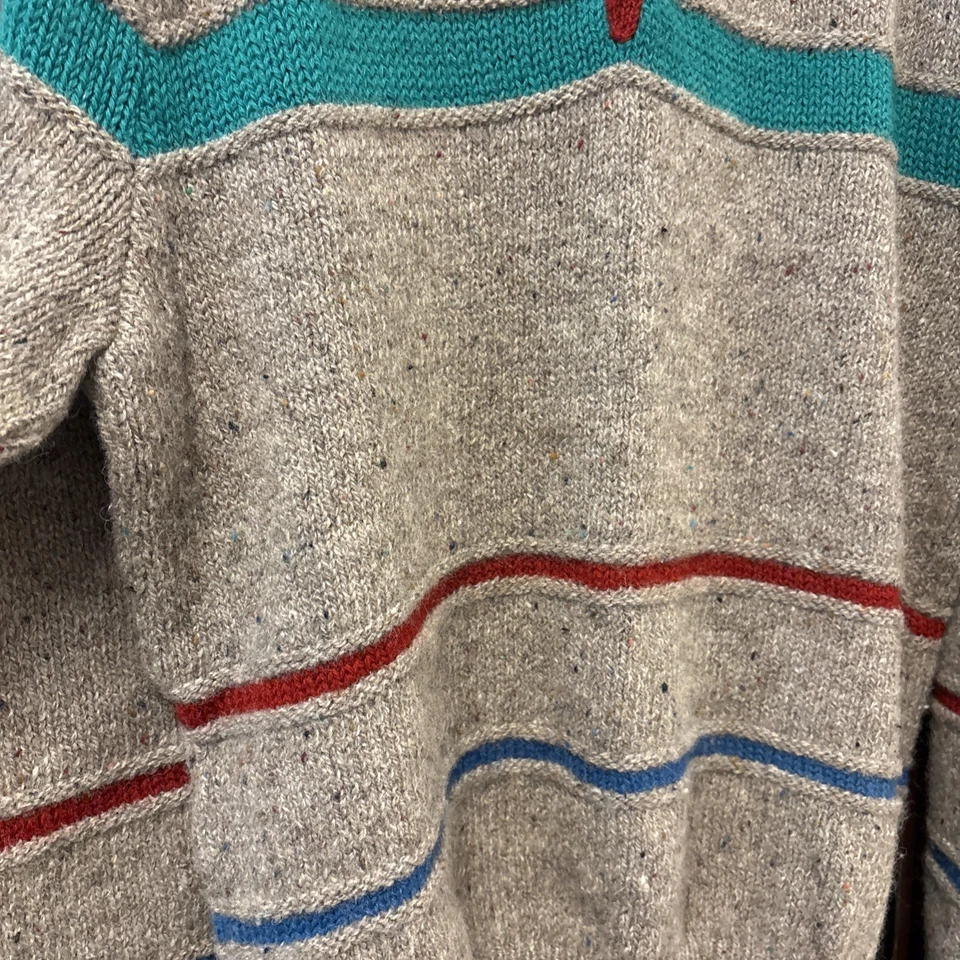 Vintage Pendleton Henley Knit Sweater Men L Brown Colorful Striped Made USA - Image 3 of 4