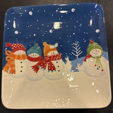 St. Nicholas Square Christmas Plate/Platter Snow Days Snowman 11” Square 8 Piece