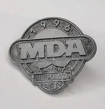 Vtg 1996 1 1/4" MDA Harley Davidson Cycles Lapel Pin Silver Tone W/Clutch Back