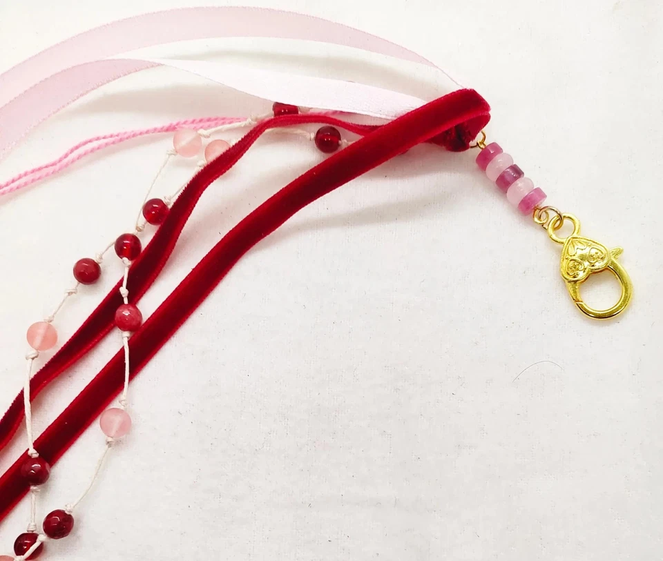 Pink & Red Gemstone Junk Journal Tassel • Bookish • Planner Tassel Craft Supply - Image 3 of 4