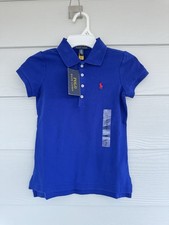 NWT Polo Ralph Lauren Girls Polo Shirt Blue Size S 7 Years Red Pony Short Sleeve