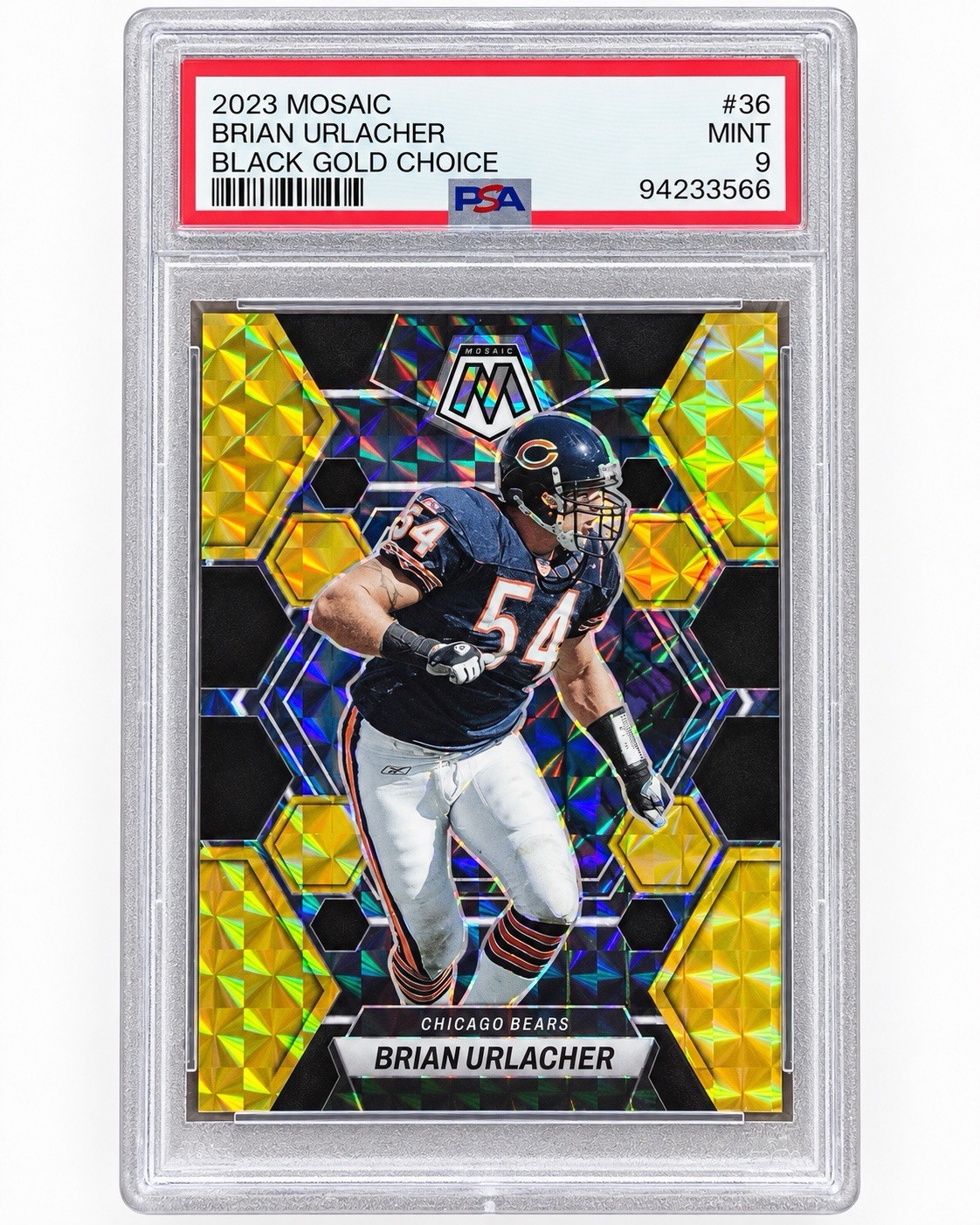 🔥 2023 Panini Mosaic - Brian Urlacher #36 Gold Mosaic Prizm 1/8 PSA 9 🔥