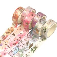 Floral Gold Washi Tape Set 6 Rolls VSCO Foil Masking Tape Decorative for Arts...