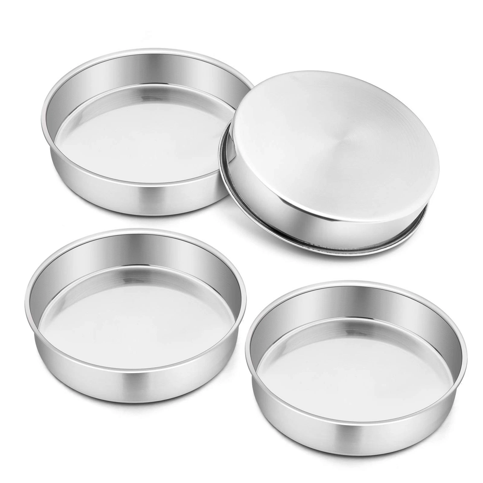 Cake Pan Set of 4, Stainless Steel Baking Round Cake Pans Tins Bakeware for B...