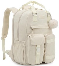 Beige Teen Girls Backpack Aesthetic Corduroy Bookbag 15.6 Inch Laptop