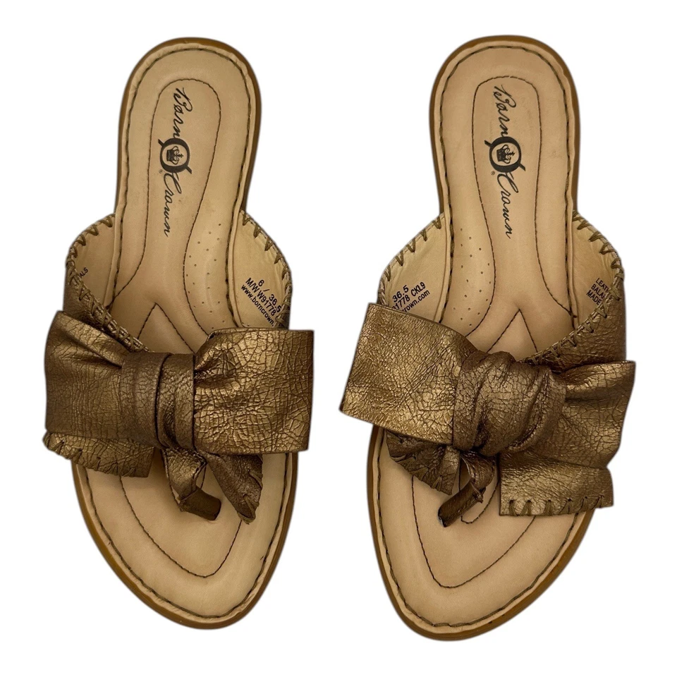 Born Crown Gold Bronze Leather Bow Thong Sandals Flip Flops Womens Size 6 - Image 2 of 4