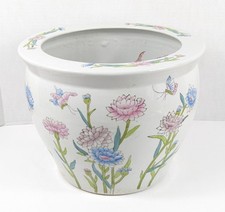 Vtg Pottery Porcelain Jardiniere Koi Fish Bowl Oriental Planter 10.75" X  14"