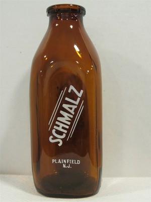SSPQ Milk Bottle Amber Schmalz Dairy Plainfield NJ UNION COUNTY 1959