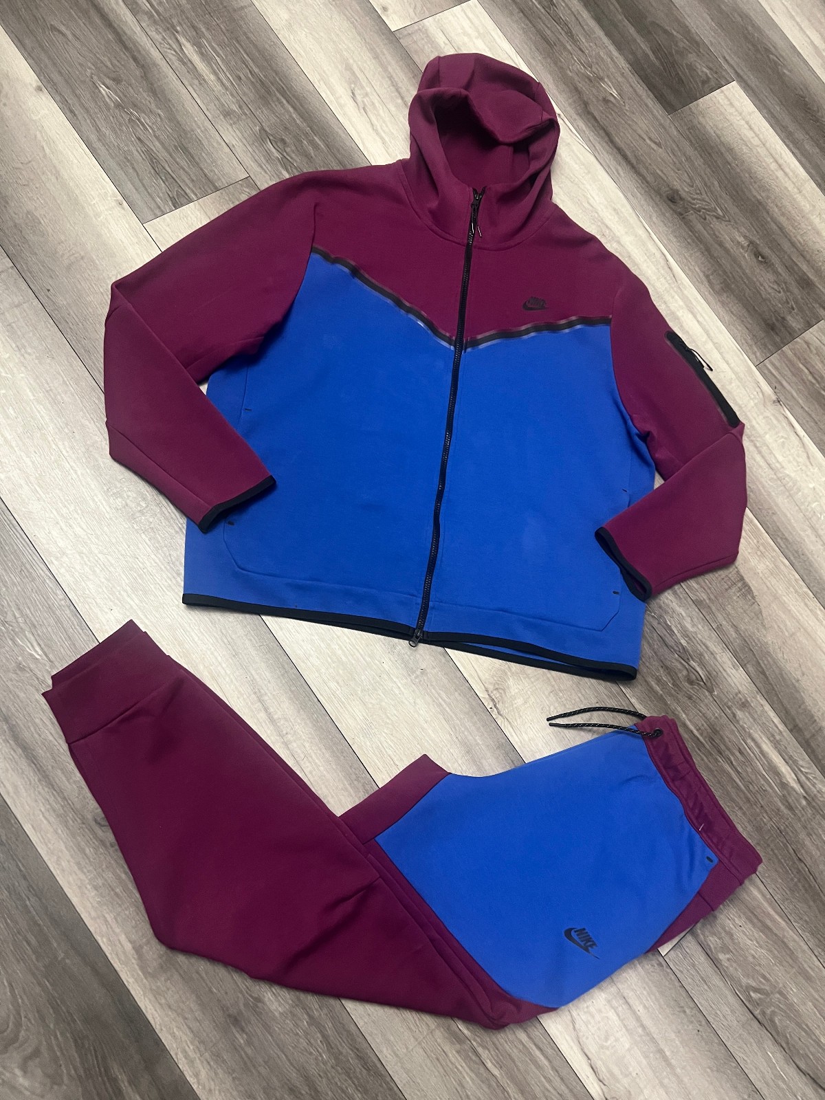 NIKE TECH FLEECE 2 Piece Tracksuit Sangria Purple Blue Men's Hoodie 2XL Pants XL thumbnail 20