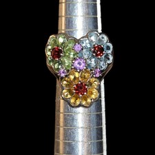 Vintage Multi Gem Stone Flower 925 Sterling Silver Cocktail Ring Sz 6.5 12g