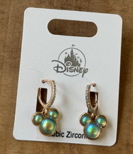 2026 Disney Parks Mickey Mouse Icon Earrings Opalescent Green Jewelry CZ Dangle