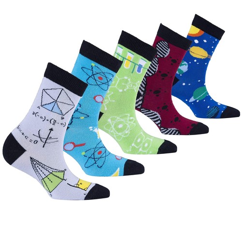 -Kids 5-pair Fun Cool Cotton Colorful Science Socks Gift Box-Medium