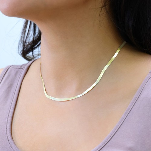10K Gelbgold massive 3mm-9mm flache Fischgrät Kette Halskette Damen Herren 16"-24" - Bild 21 von 75