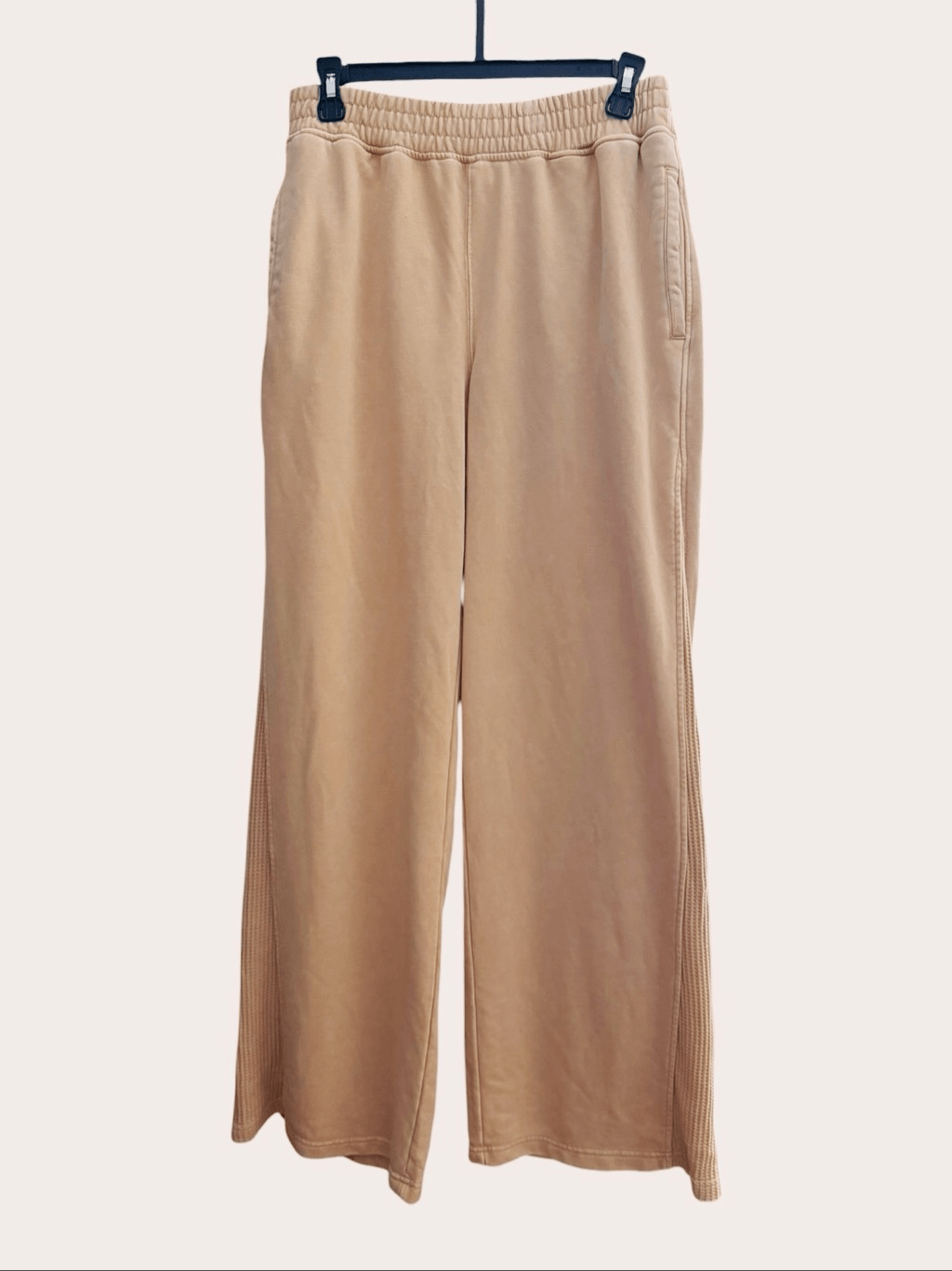 NWT Rae Mode Wide Leg Sweatpants M Tan Mineral Wash Ribbed Side Panel Lounge
