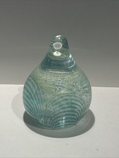 Vintage Caithness Glass Pulled Feather Turquoise Green Teardrop Paperweight