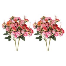 4Pcs 7 Branch 21 Heads Artificial Silk Rose Flower with Stem for Decor Pink