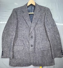 Vintage Harris Tweed Blazer Mens 44R Gray Check Wool Tweed Sport Coat USA