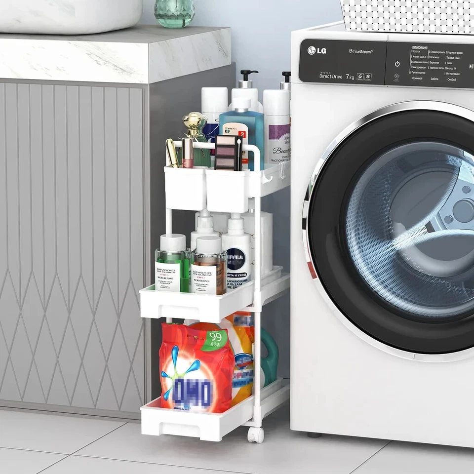 SPACEKEEPER Storage Trolley 3-Tier Rolling Utility Cart Storage Shelf on Wheels - Image 4 of 4