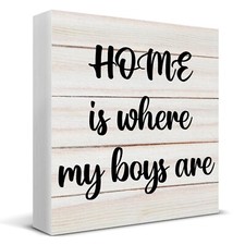 Home is Where My Boys are Wooden Box Sign Desk Decor, New Mom Gifts, Family Q...
