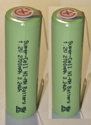 2 x Einzel-Zelle Akku NiMH AA 1,2V 2700mAh 50x14,5mm mit Anschlüsse U-Form